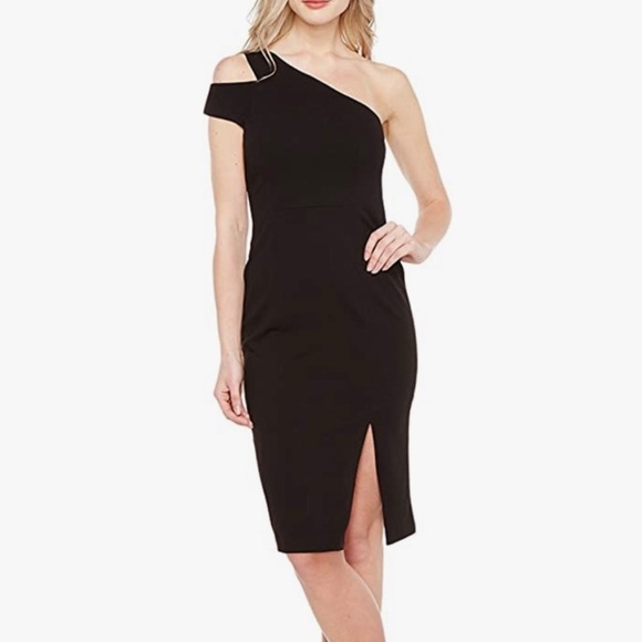 NWT Maggy London Black One Shoulder Sheath Dress sz 8 - Picture 1 of 10